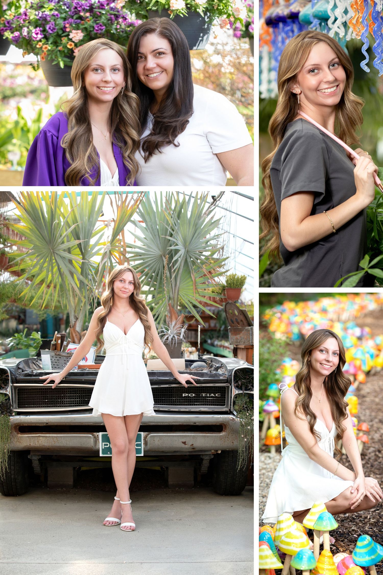 Pickerington Ohio senior photo session at Groovy Plants Ranch with colorful flowers, greenery, and creative senior portrait locations.