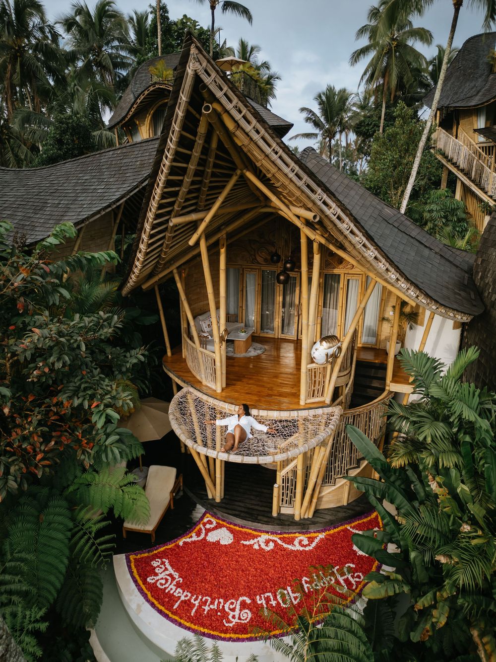 Luxury birthday photoshoot with drone views at Bambootel Bali.