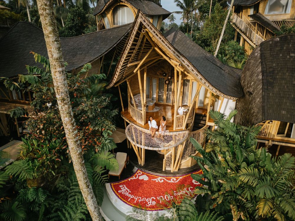 Luxury birthday photoshoot with drone views at Bambootel Bali.