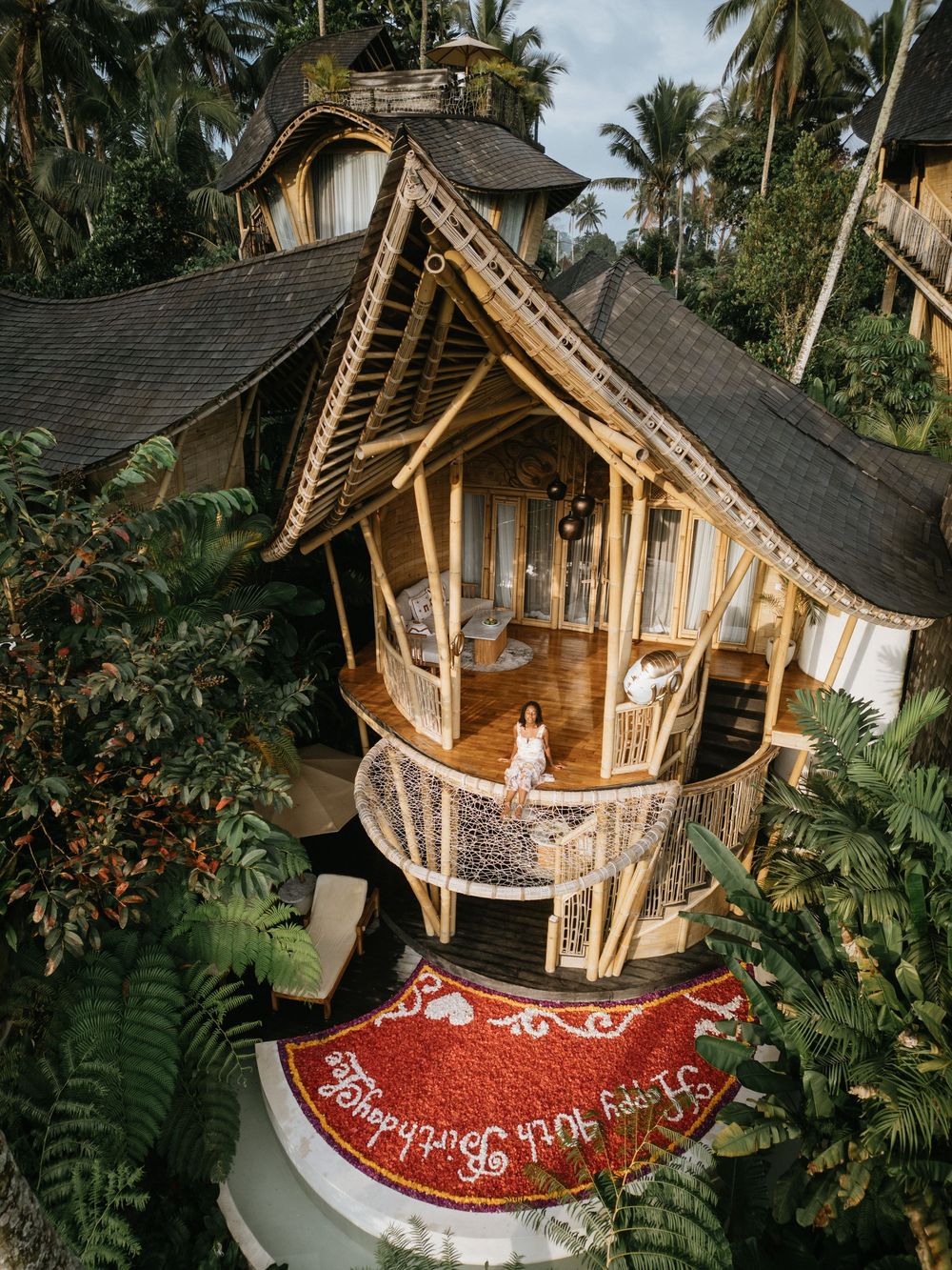 Luxury birthday photoshoot with drone views at Bambootel Bali.