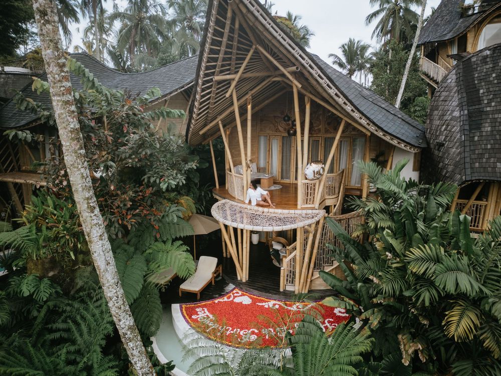 Luxury birthday photoshoot with drone views at Bambootel Bali.