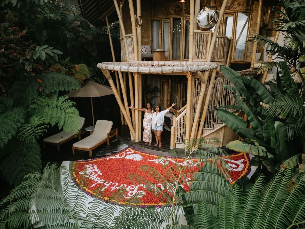 Luxury birthday photoshoot with drone views at Bambootel Bali.