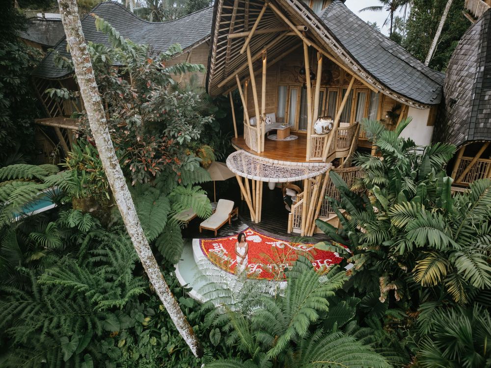 Luxury birthday photoshoot with drone views at Bambootel Bali.