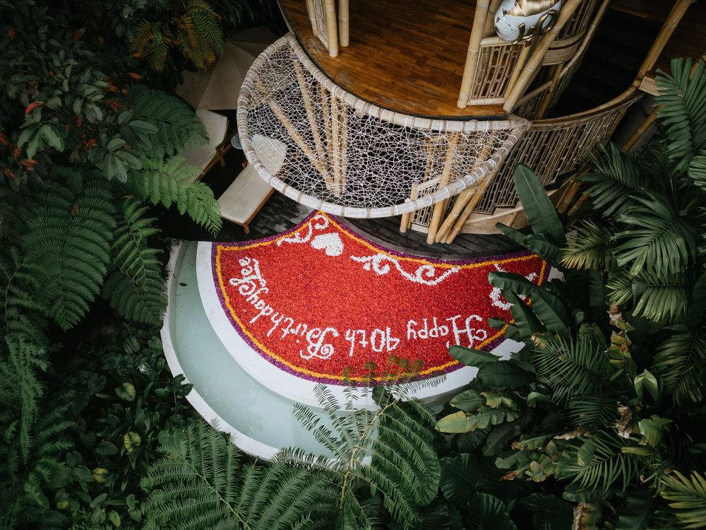 Luxury birthday photoshoot with drone views at Bambootel Bali.