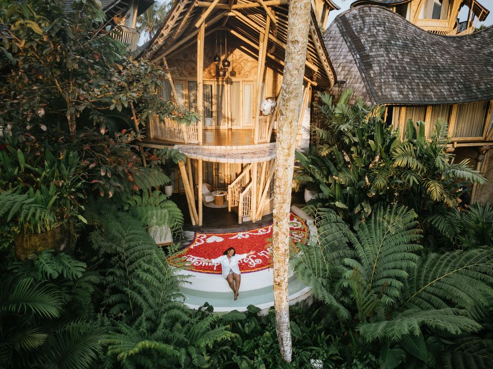 Luxury birthday photoshoot with drone views at Bambootel Bali.