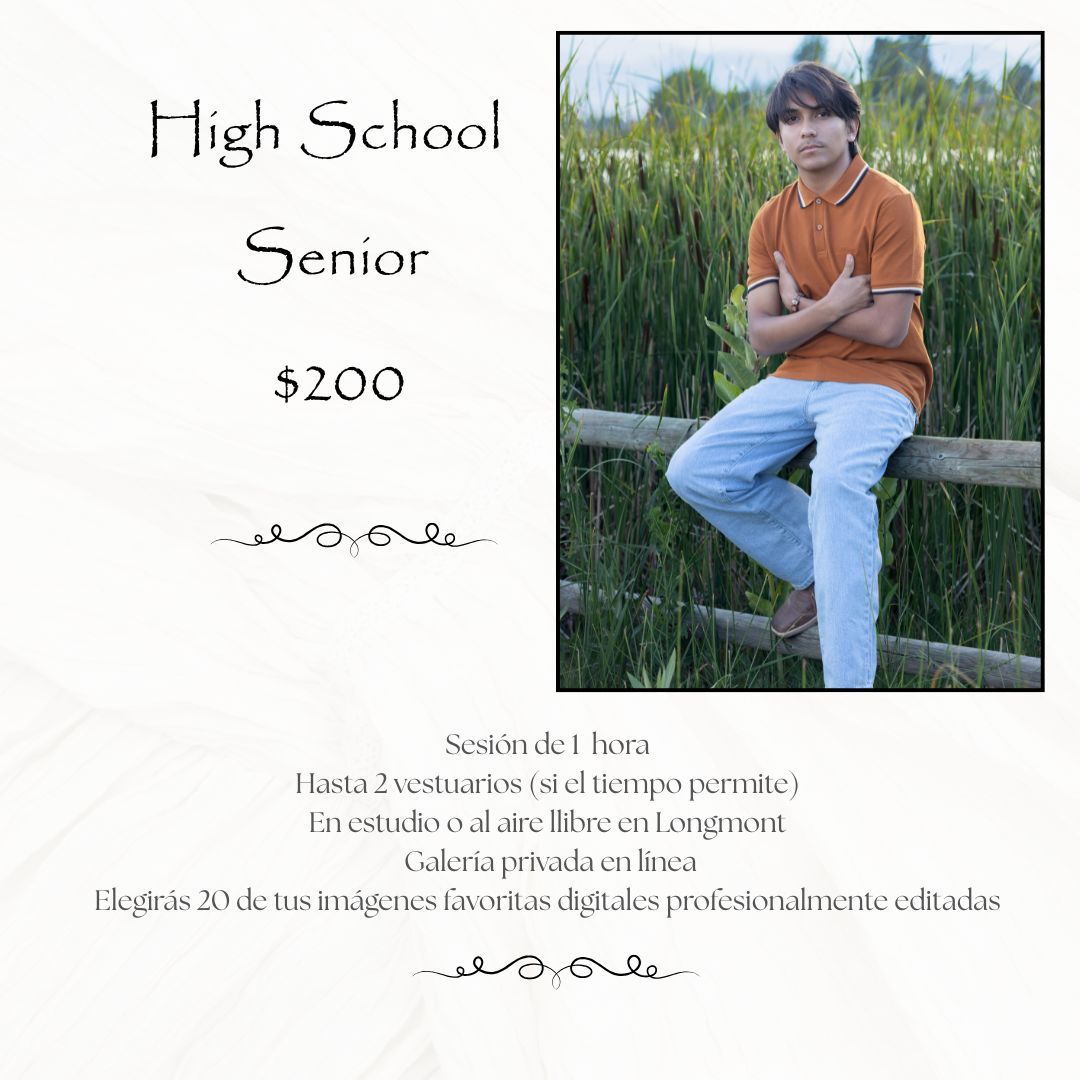 High school senior boy leaning on wooden fence in field, professional portrait photography package advertised for $200.