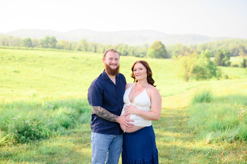 Outdoor maternity photography session in Amherst, VA surrounded by natural beauty, capturing a mother-to-be’s connection, joy, and timeless