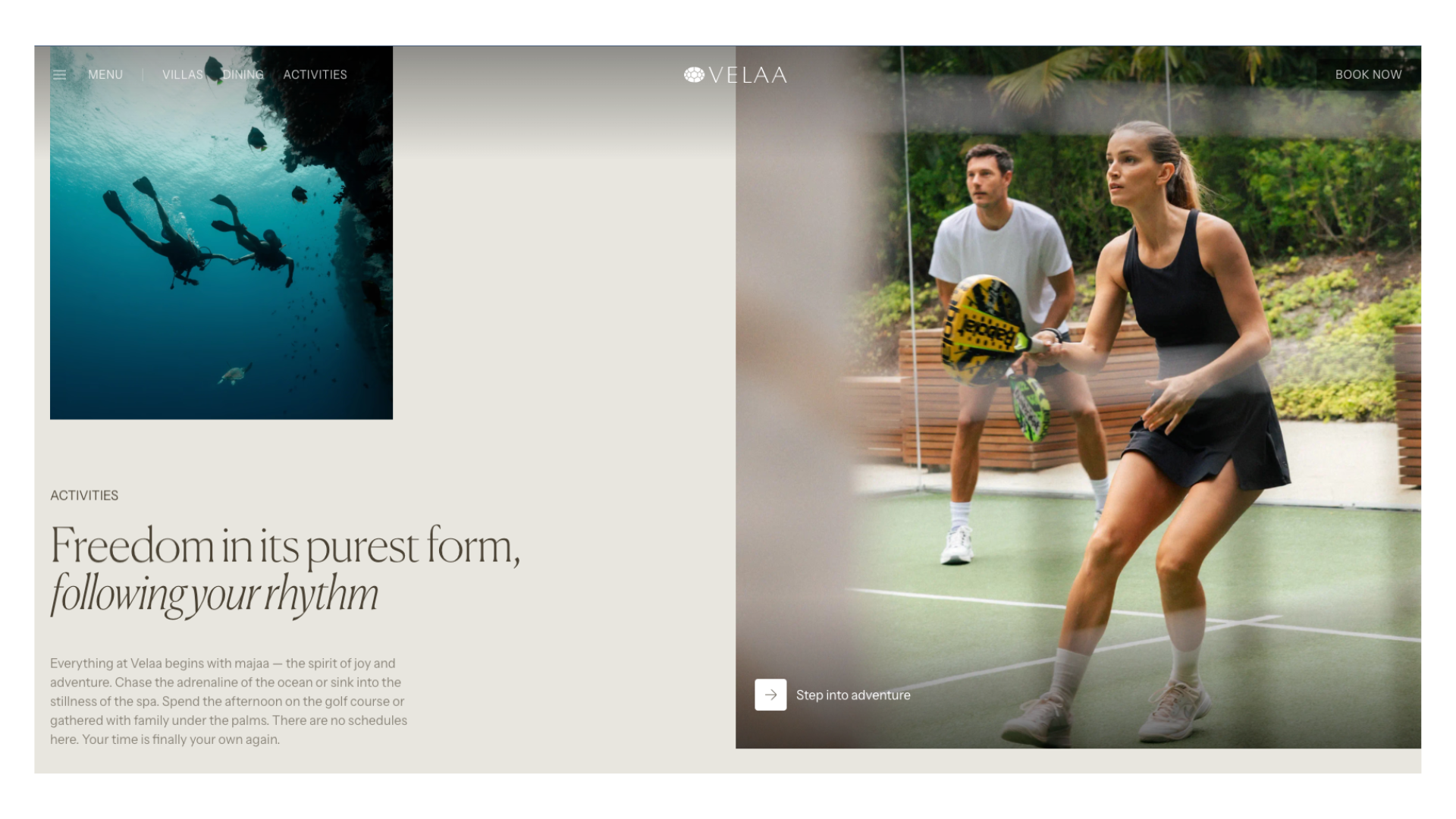 Two athletes play pickleball on an outdoor court, with lush greenery in the background on a sunny day.