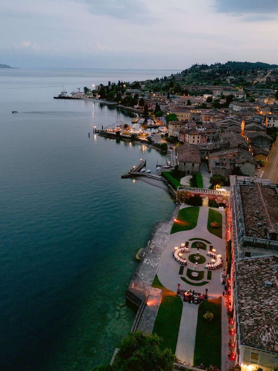 Aerial view from the lake of Villa Bettoni, Lake Garda. Italy. Solidea Events