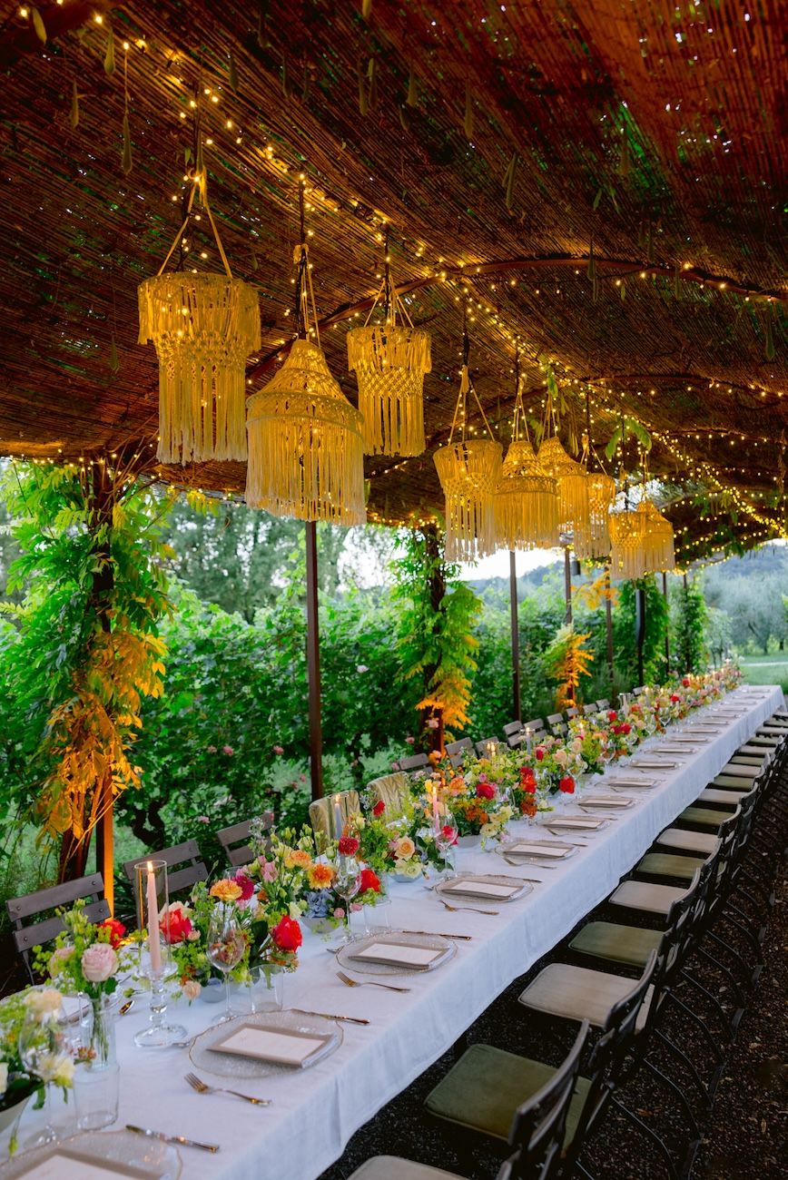 Colorful and elegant rehearsal dinner in the vineyards near Lake Garda, Italy. Design by Solidea Events