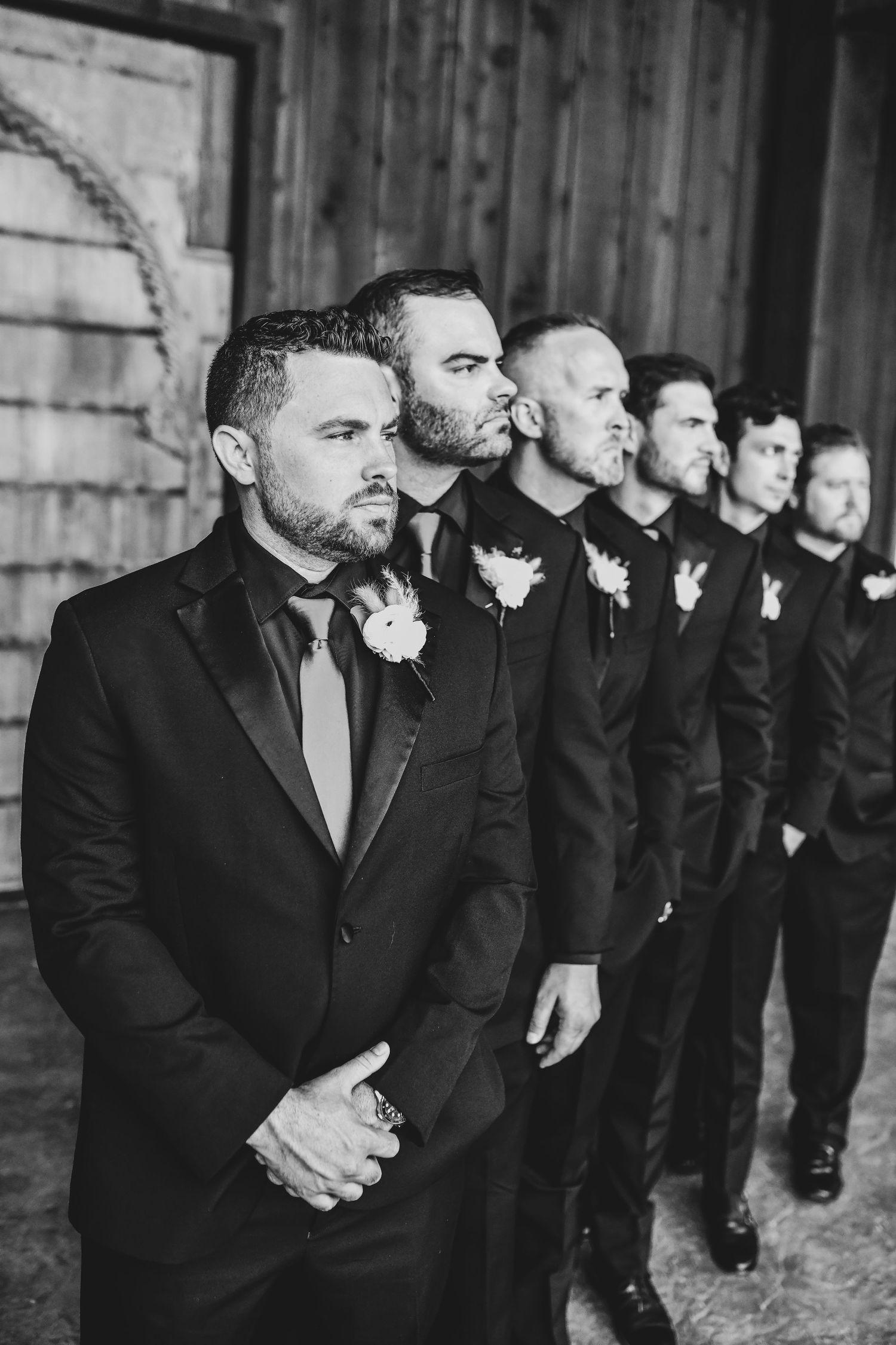 Groom and his groomsmen together before the wedding ceremony