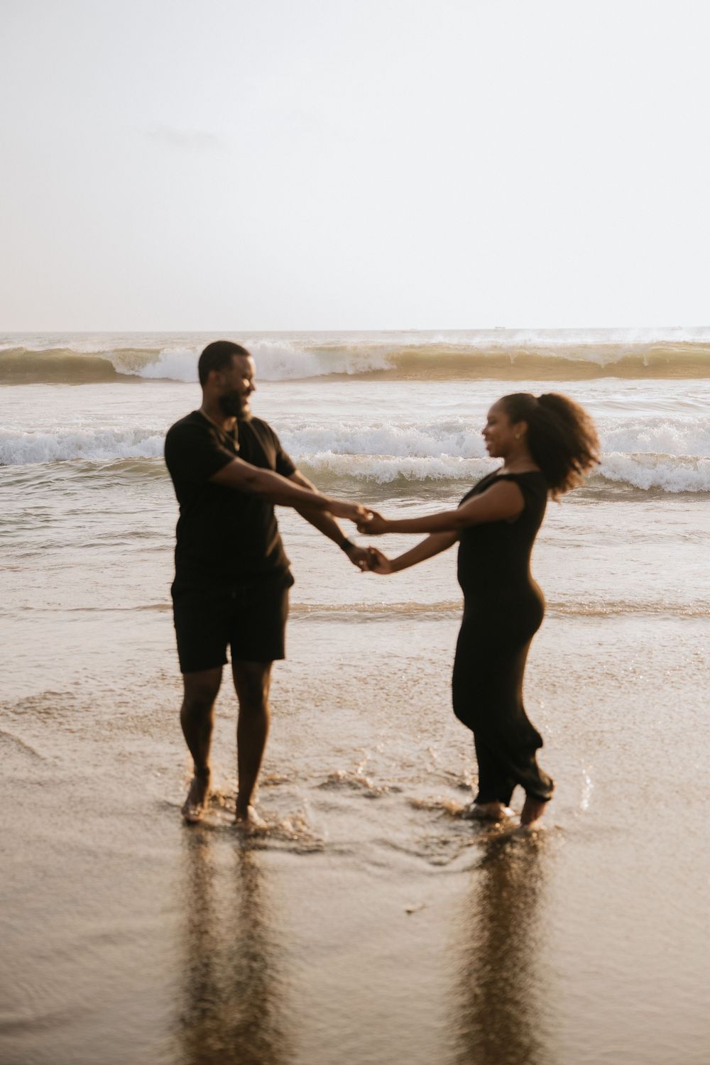 Romantic couple photoshoot on Seminyak Beach in Bali.