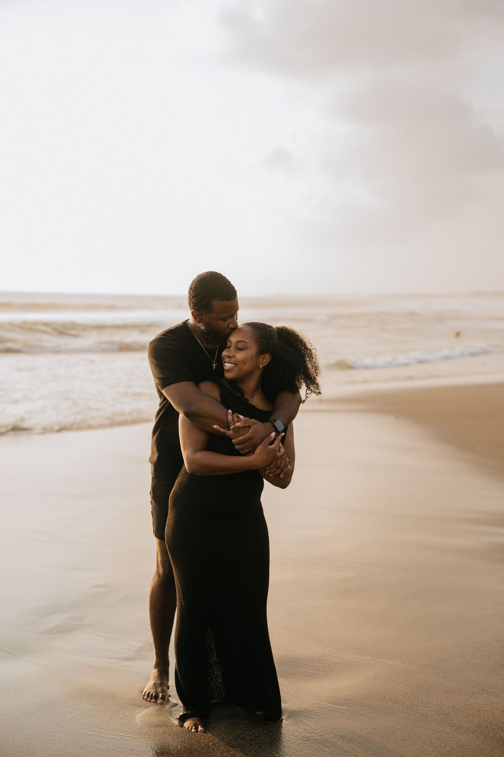 Romantic couple photoshoot on Seminyak Beach in Bali.