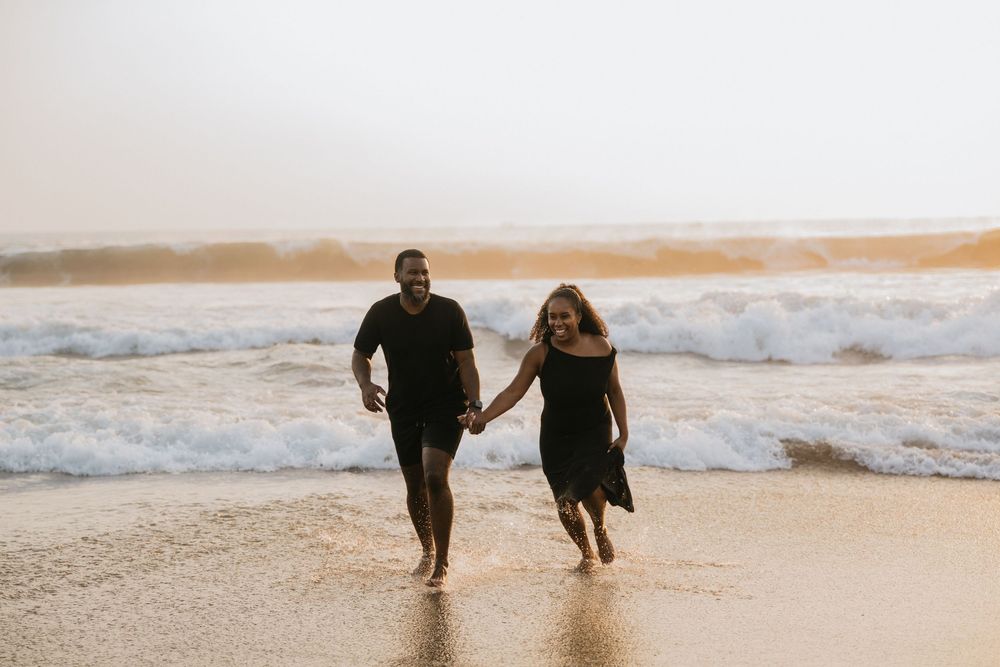 Romantic couple photoshoot on Seminyak Beach in Bali.