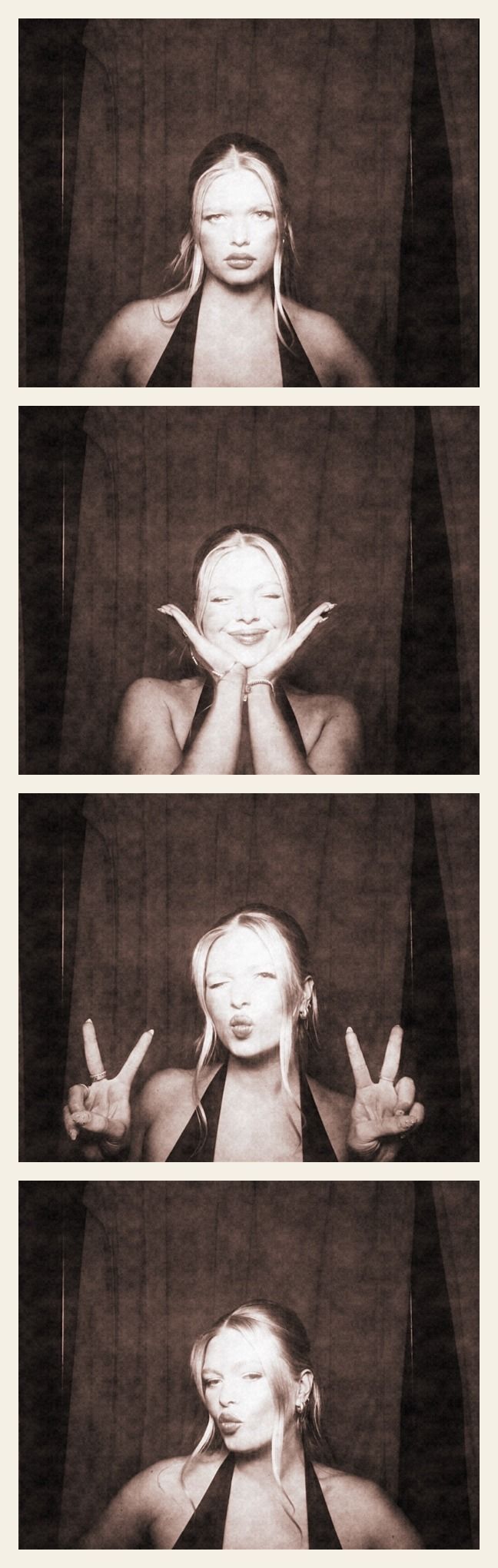 Old Hollywood sepia photo booth strip, Calgary enclosed photo booth