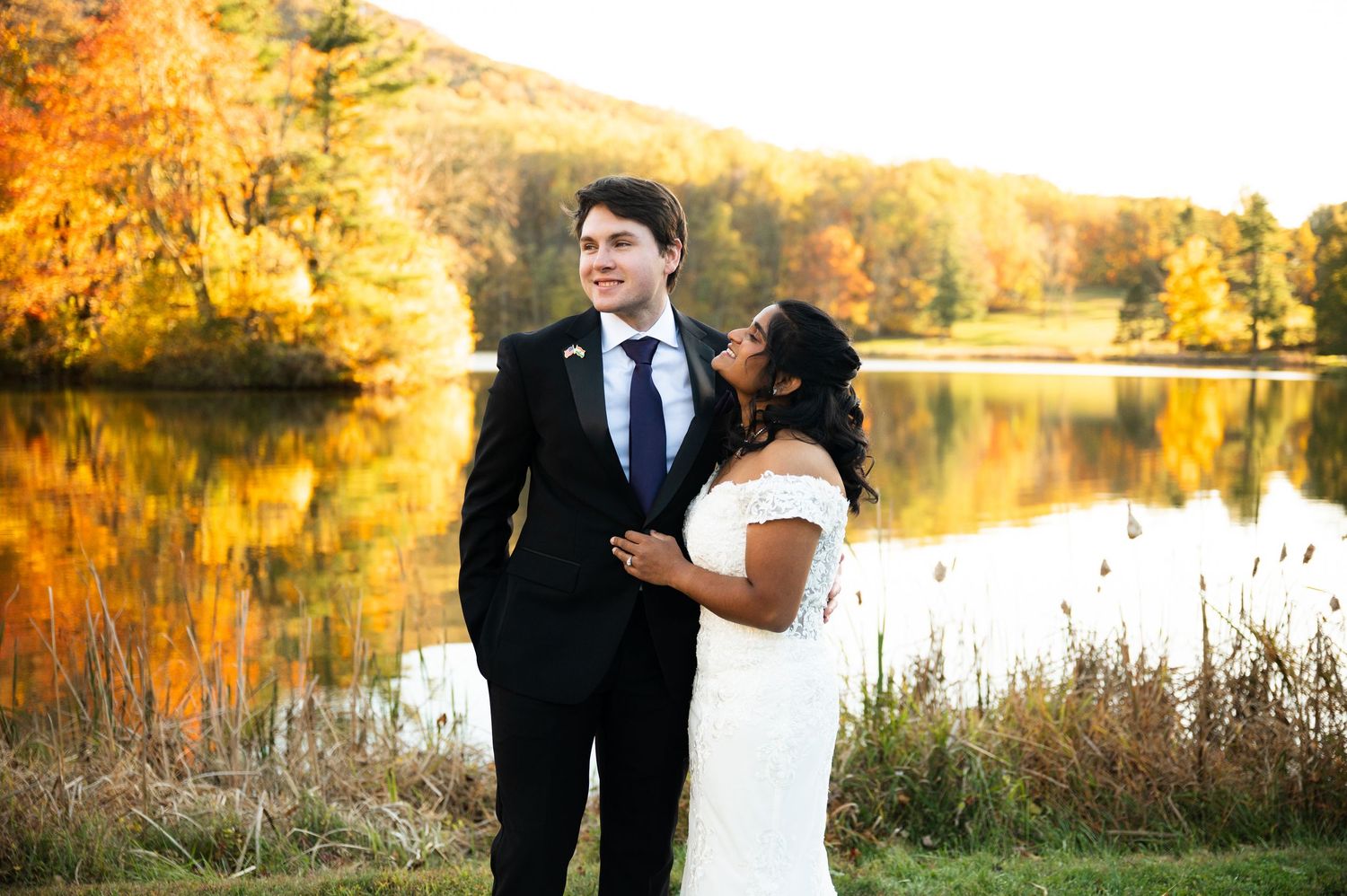 Wedding couple at peeks of otter in Virginia at golden hour