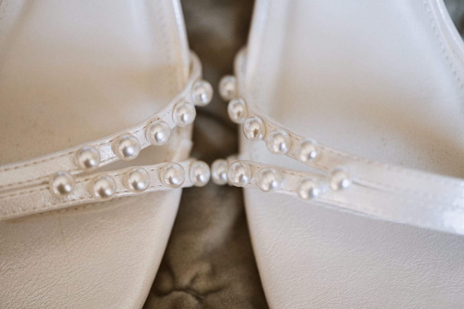 Ivory bridal shoes with pearl straps, Sandhole Oak Barn wedding morning