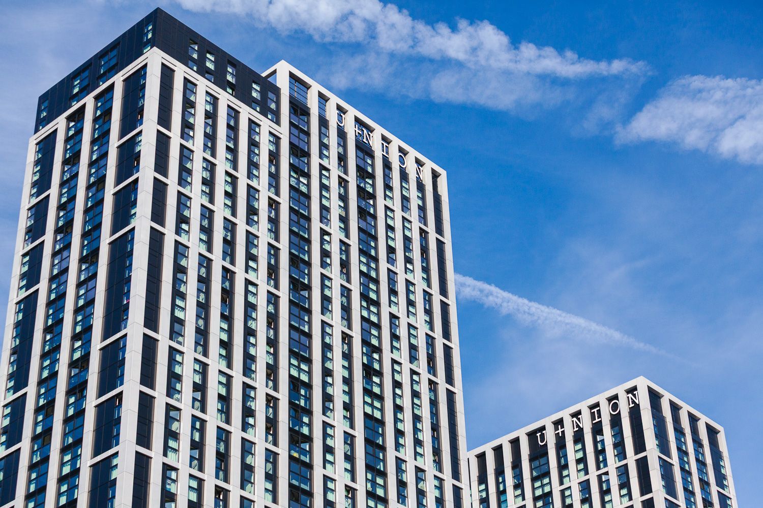 U+NION Manchester two towers facade detail