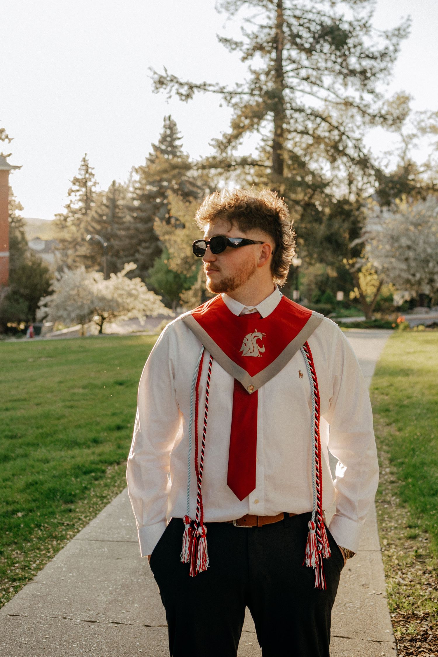 Men’s senior portrait photographed on the Washington State University campus in Pullman, WA.