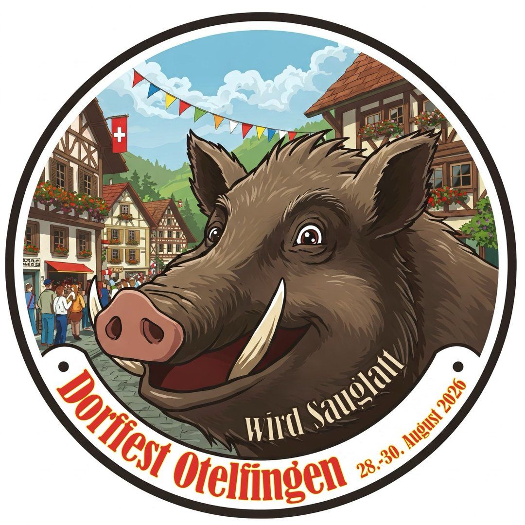 Colorful illustrated logo featuring a wild boar for Dorffest Otelfingen village festival 2026.