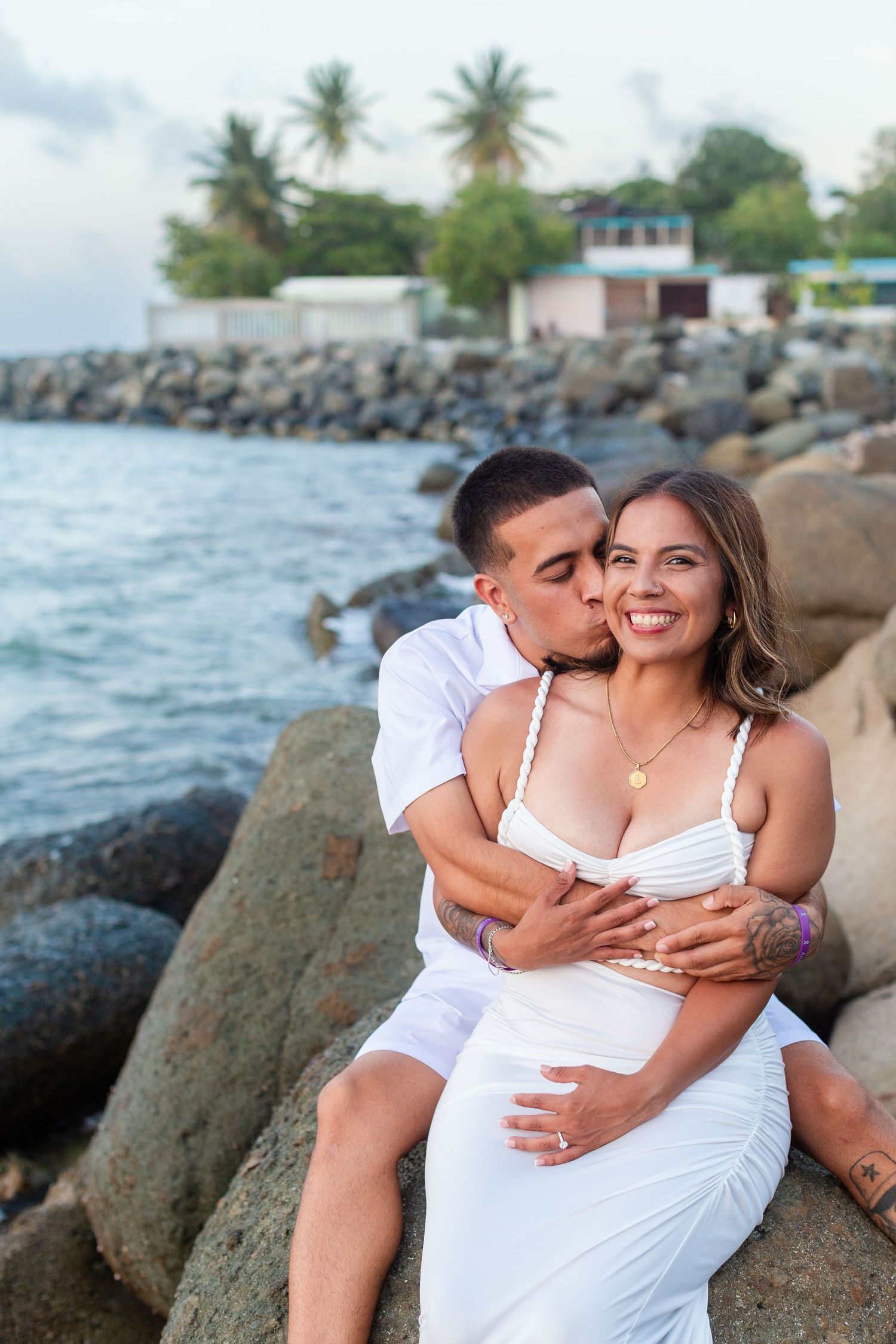 Couples portrait overlooking the ocean in Río Grande, Puerto Rico.
