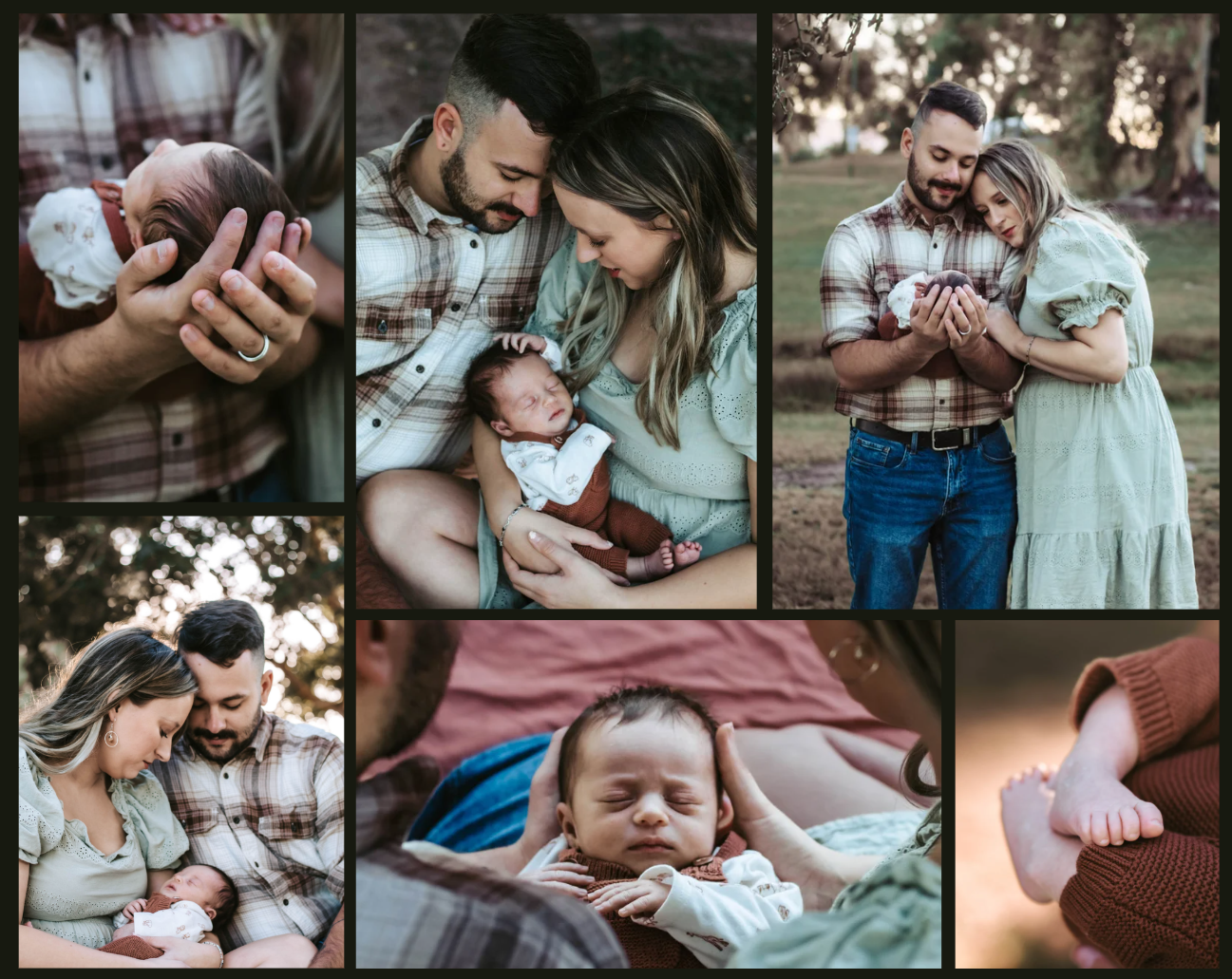 Couple takes newborn photos outdoor with their new baby boy in Reid Park in Tucson, Arizona.
