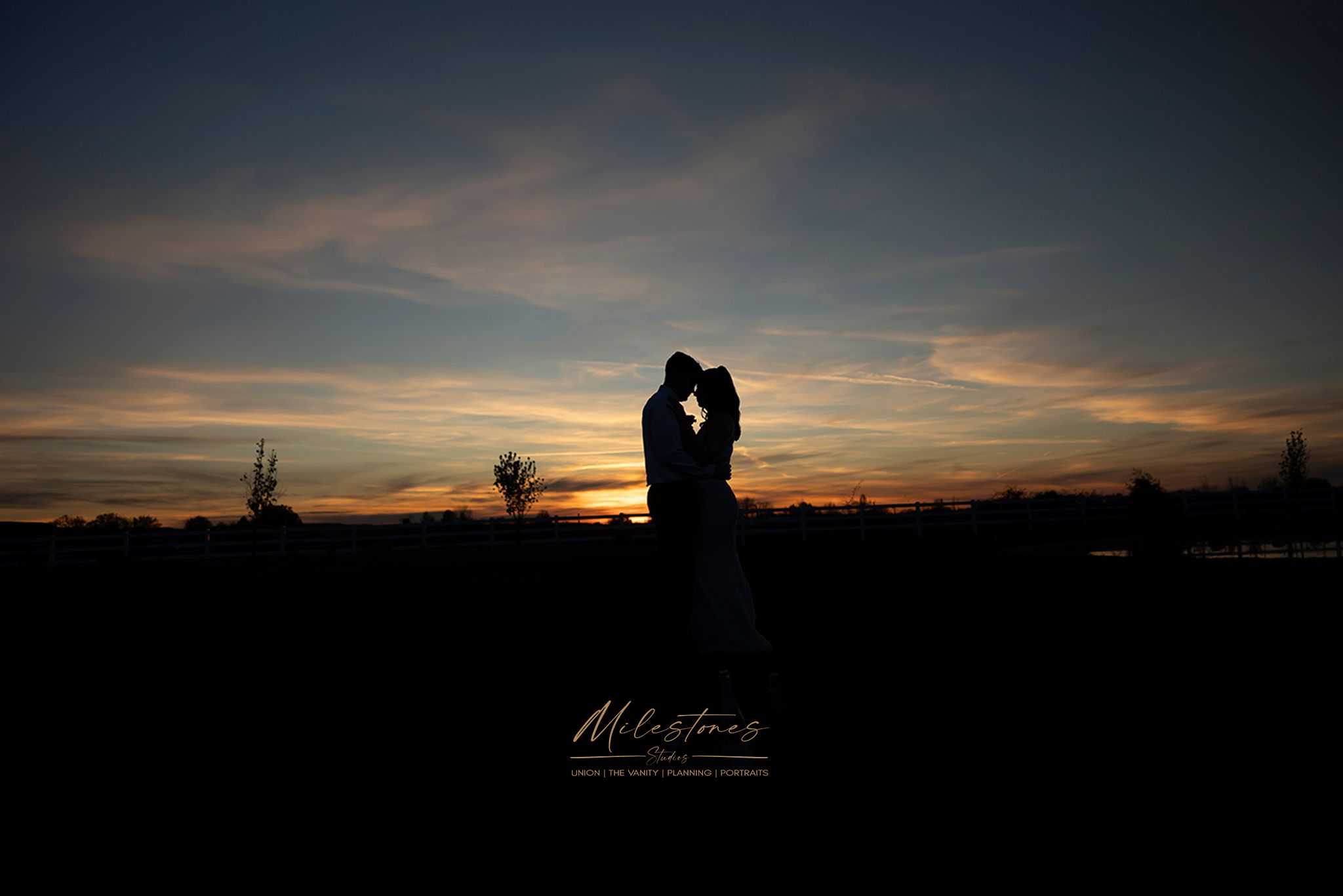 Sunset image bride and groom silhouette Magnolia Reserve Emmett Idaho Milestones Studios LLC