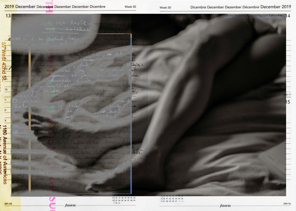Abstract artistic calendar design featuring draped fabric textures in muted tones with December 2019 typography overlay.