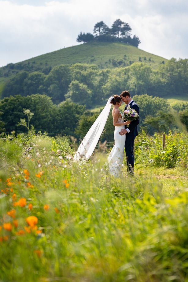 Bride and Groom in front of Colmers Hill