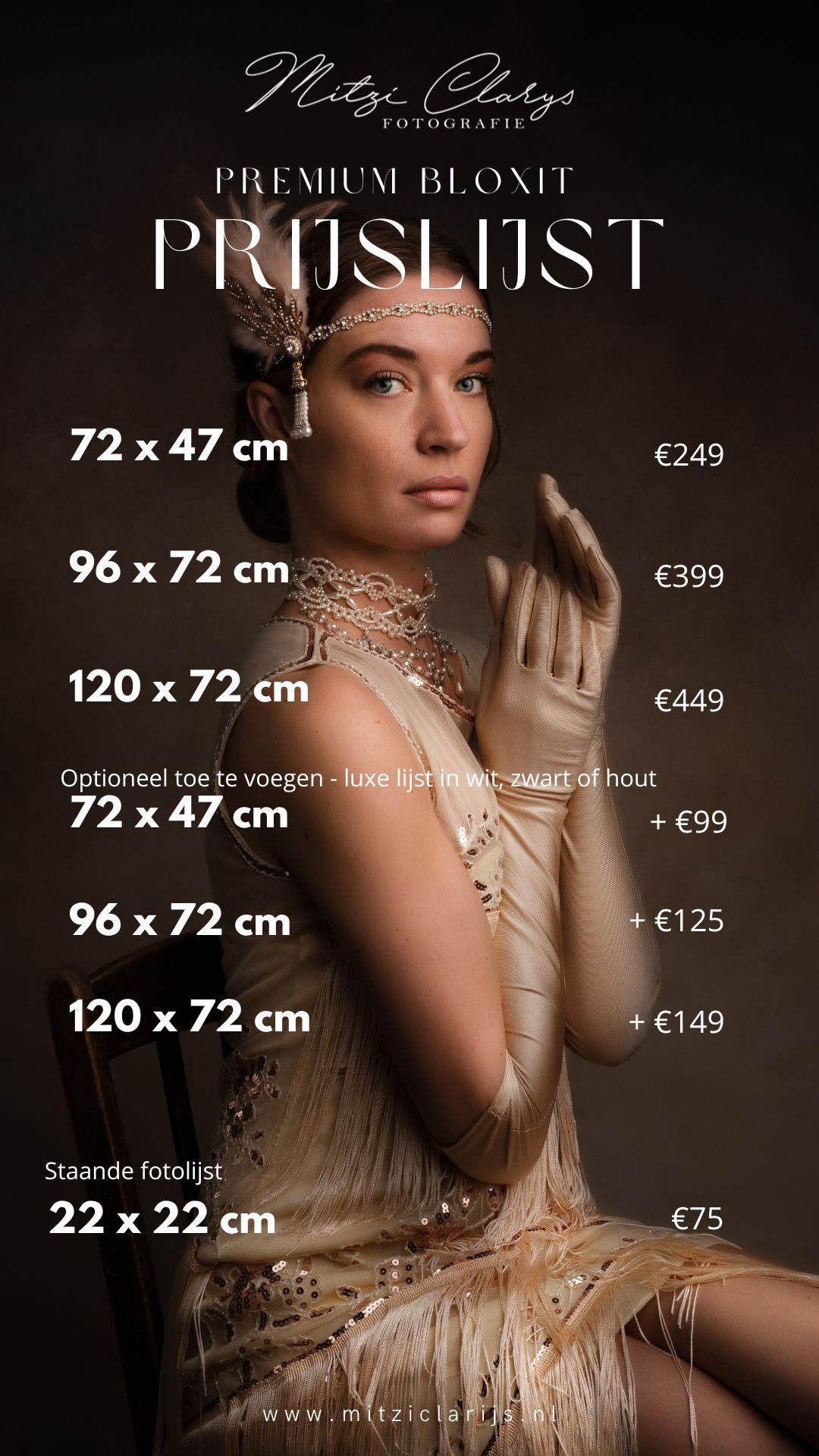 Prijslijst van premium wall art op een fine art portret