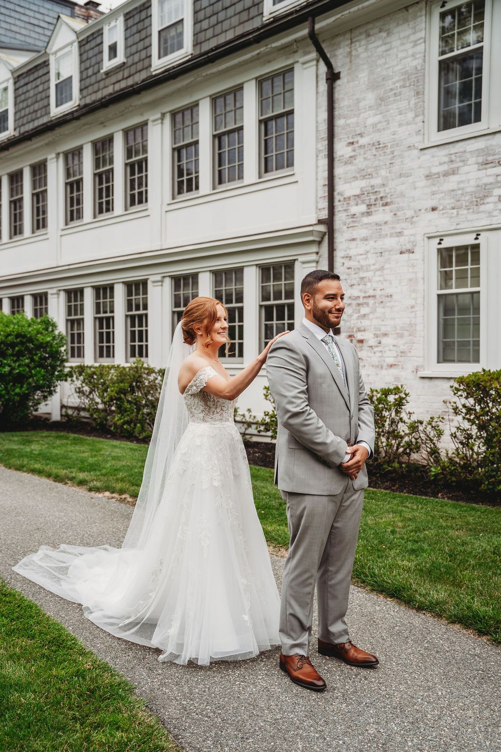 bride and groom first look
