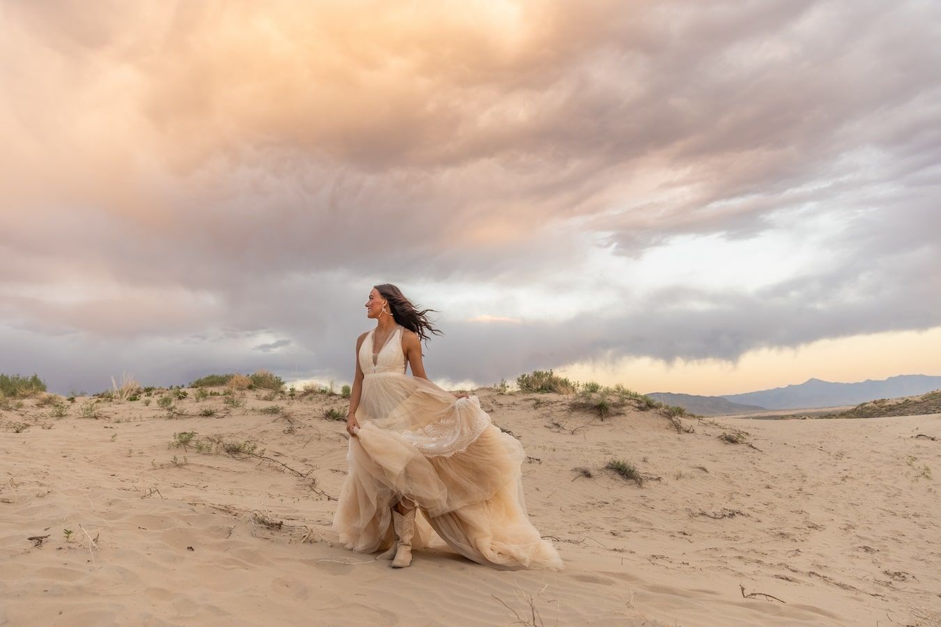 little Sahara sand dunes bride