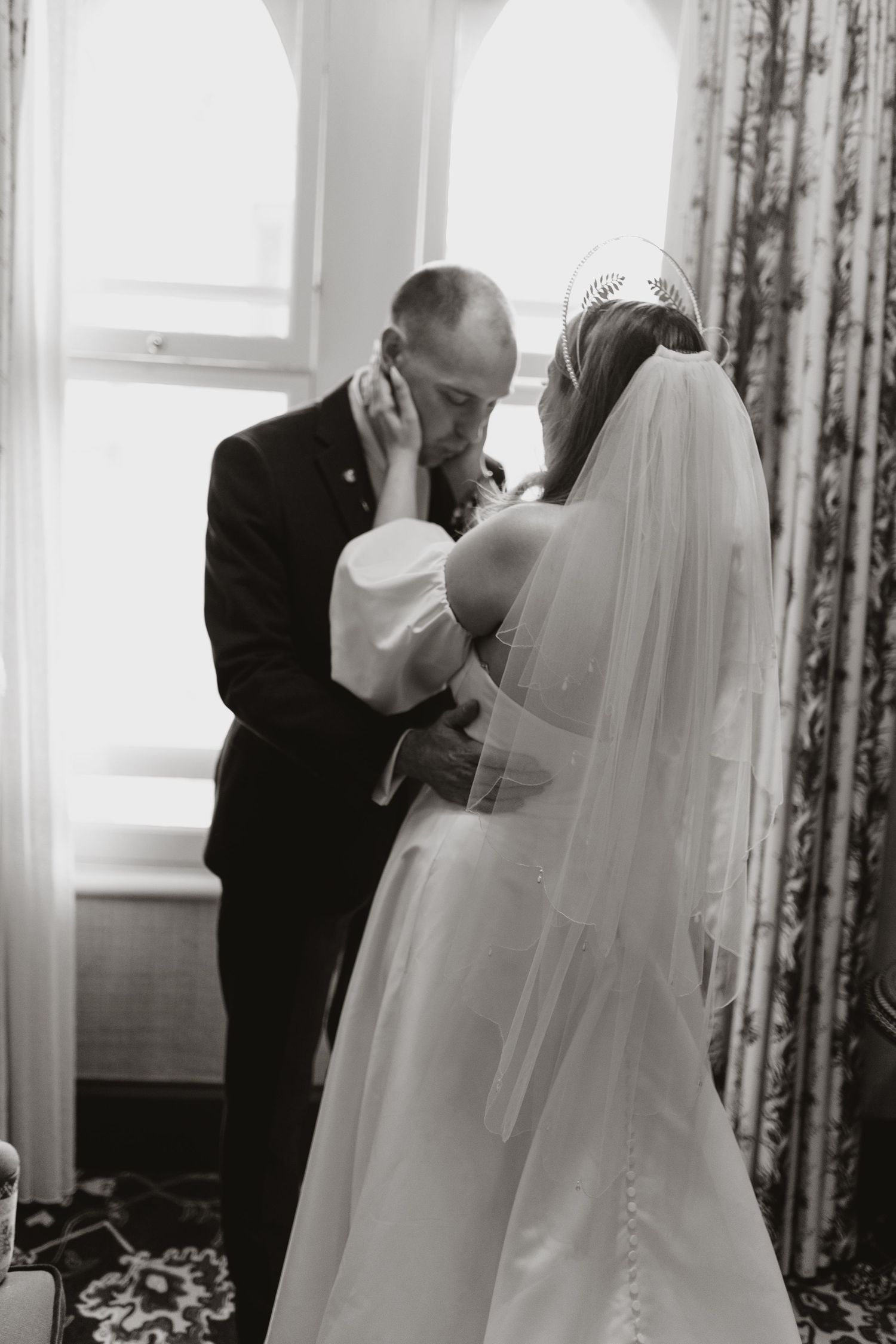 Intimate first look moment for Oxford Wedding