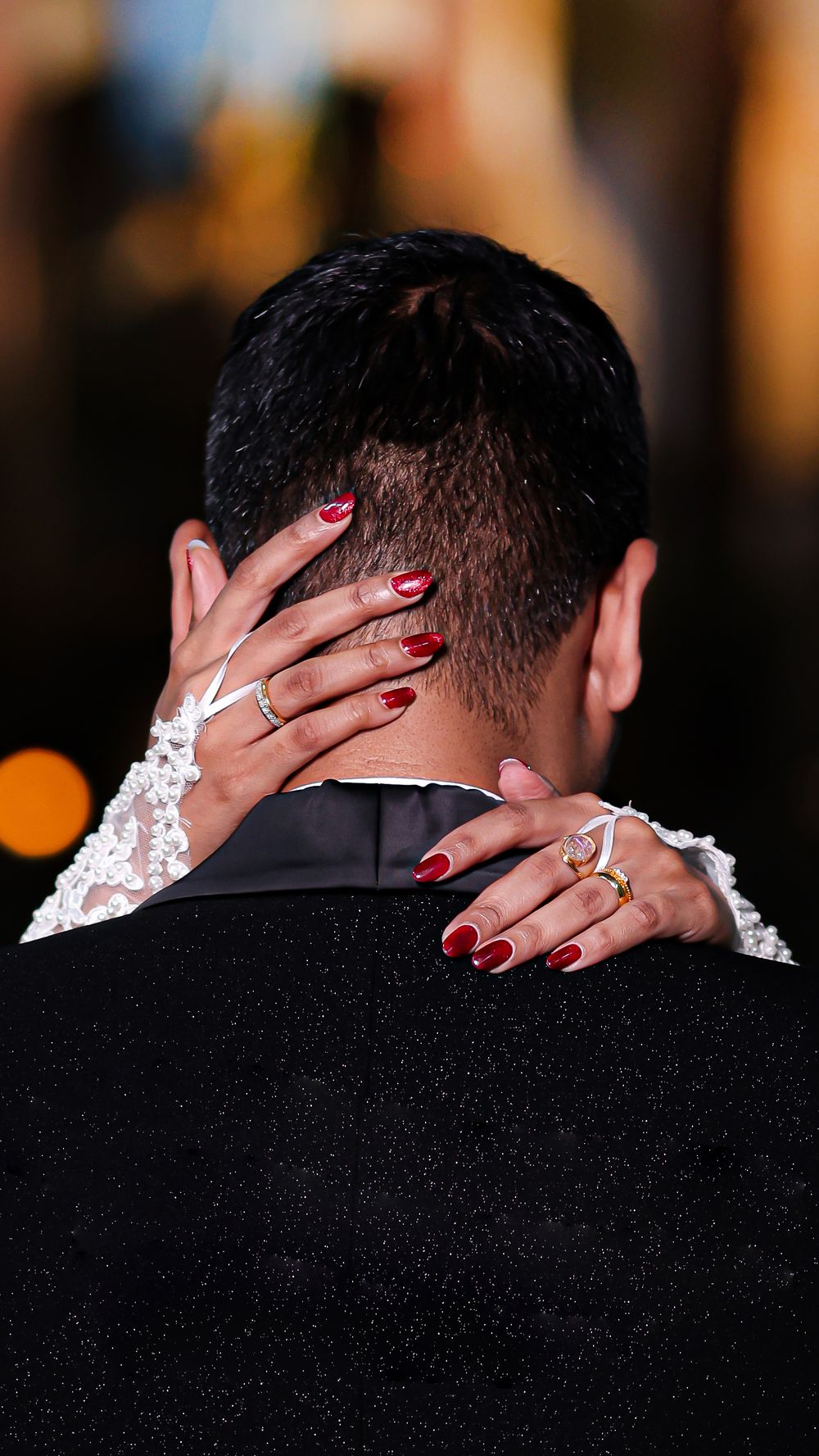 Couple sharing an intimate moment during a wedding celebration