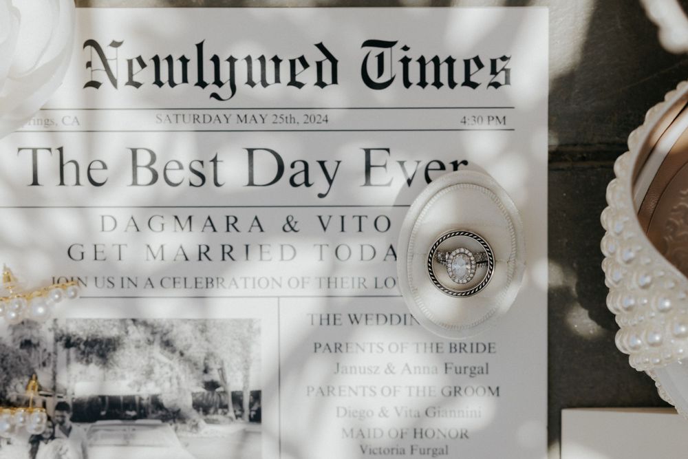 Newlywed Times newspaper announcing The Best Day Ever wedding celebration.