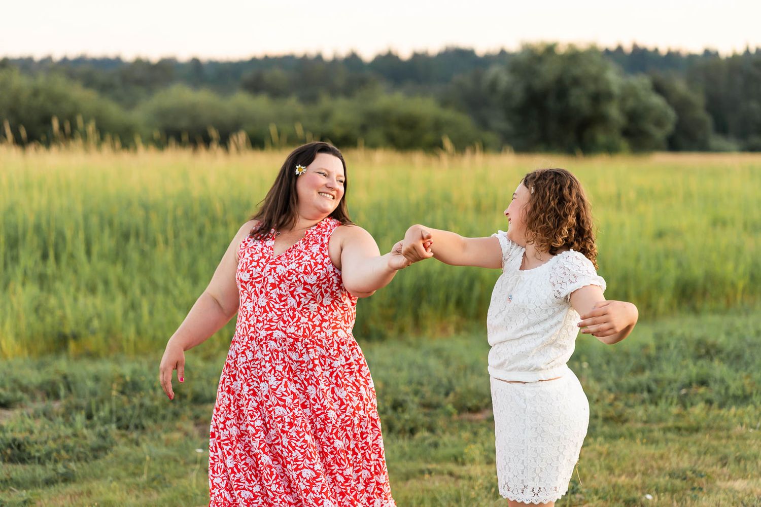 Mother daughter dancing in Marymoor Park