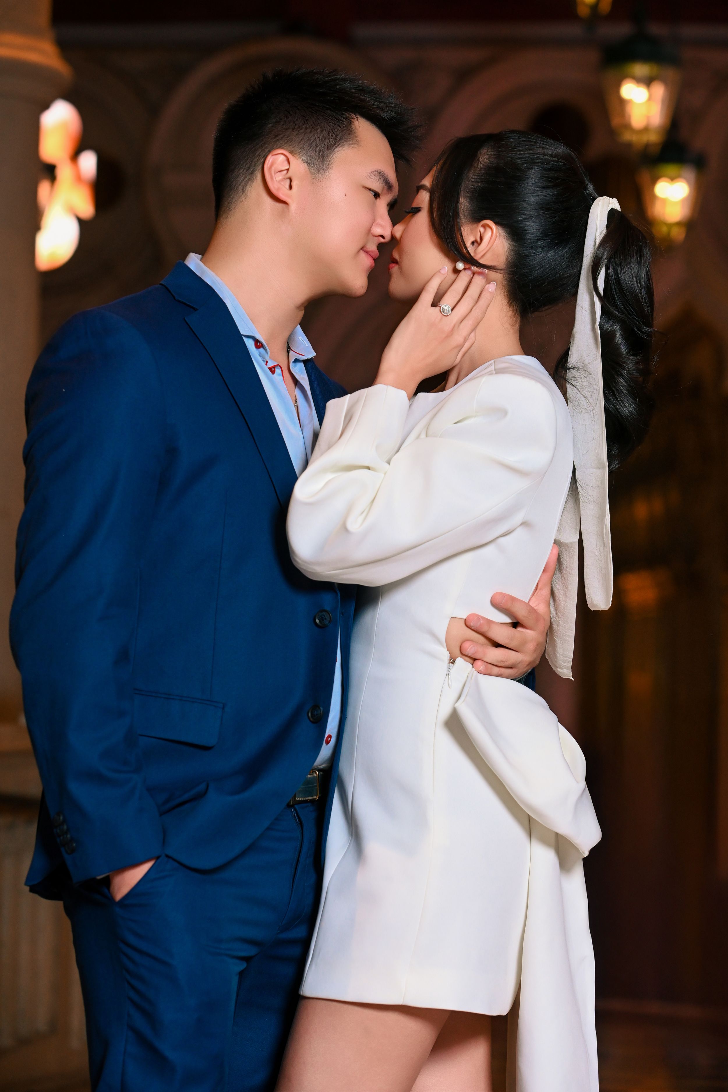 Elegant Couple Portrait in Luxury Wedding Attire at the Venetian las Vegas  by Marley Domeck