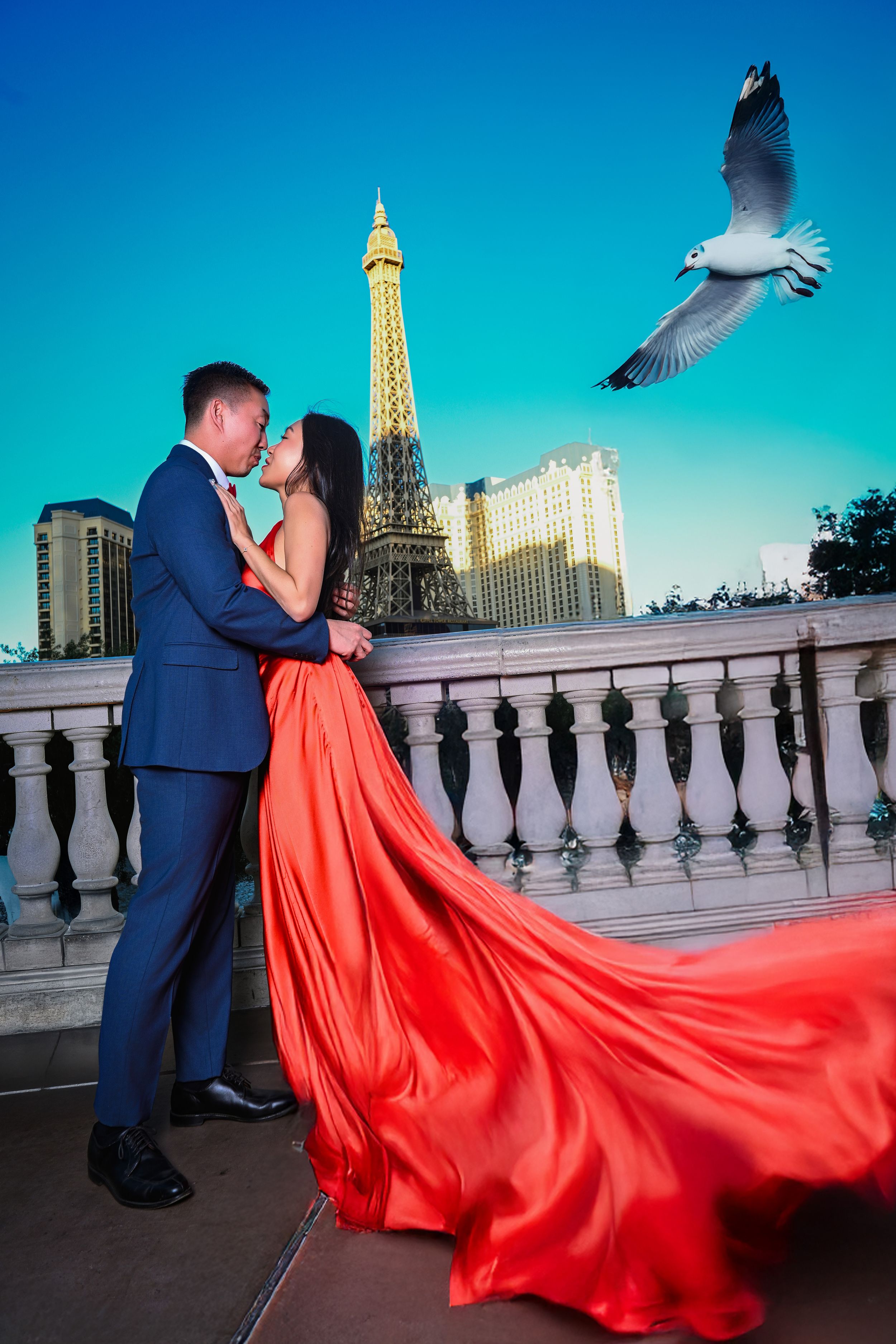 Luxury Couple Portrait with Flying Dress in Las Vegas by Marley Domeck