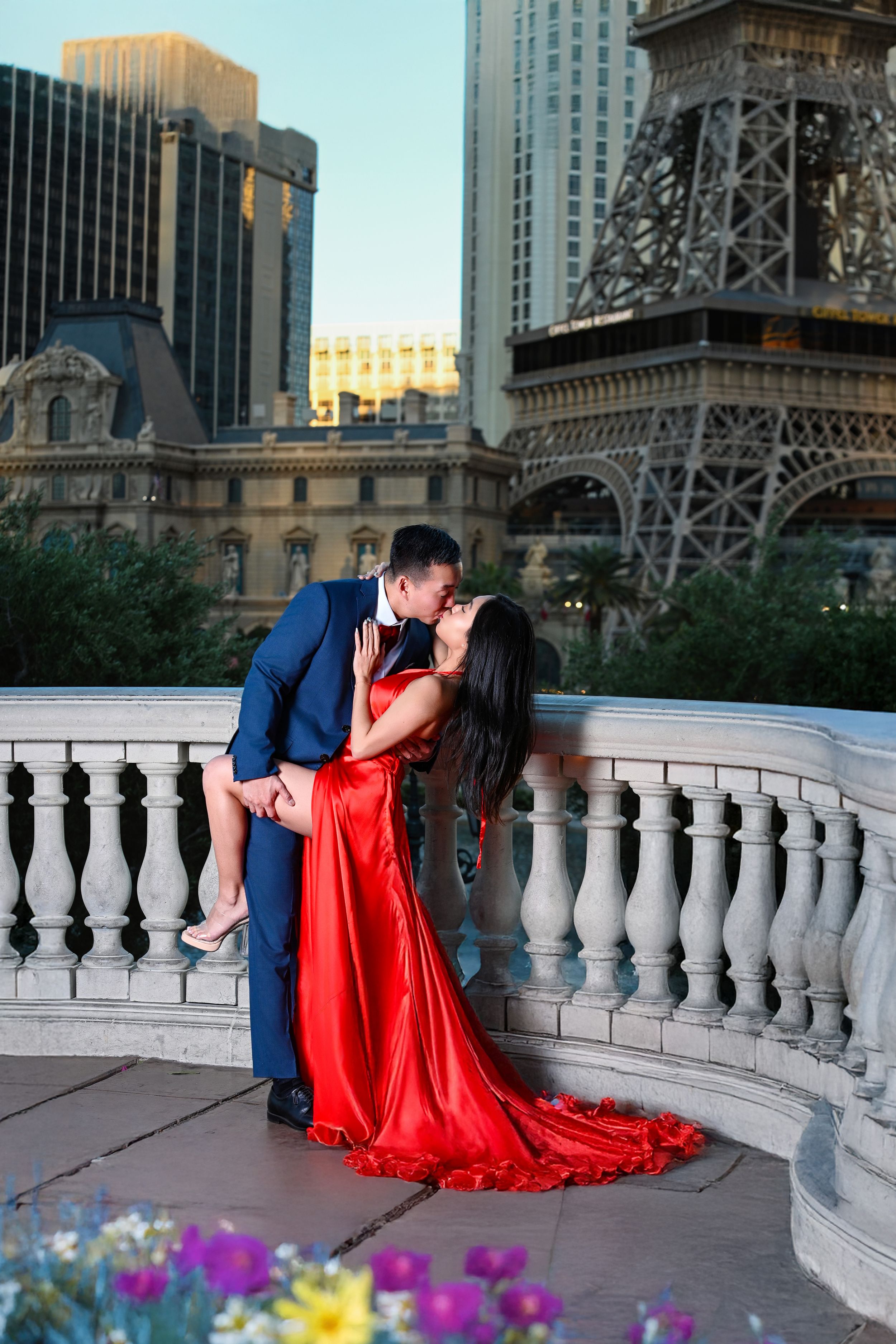 Romantic Engagement Portrait of Rich and Lisa at Bellagio Las Vegas by Marley Domeck