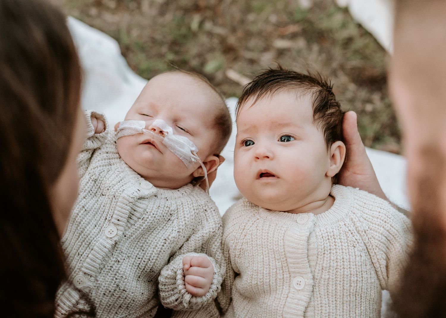 Series of sweet moments with a baby wearing a cozy knit sweater.