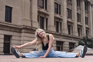 smiling girl with blonde hair