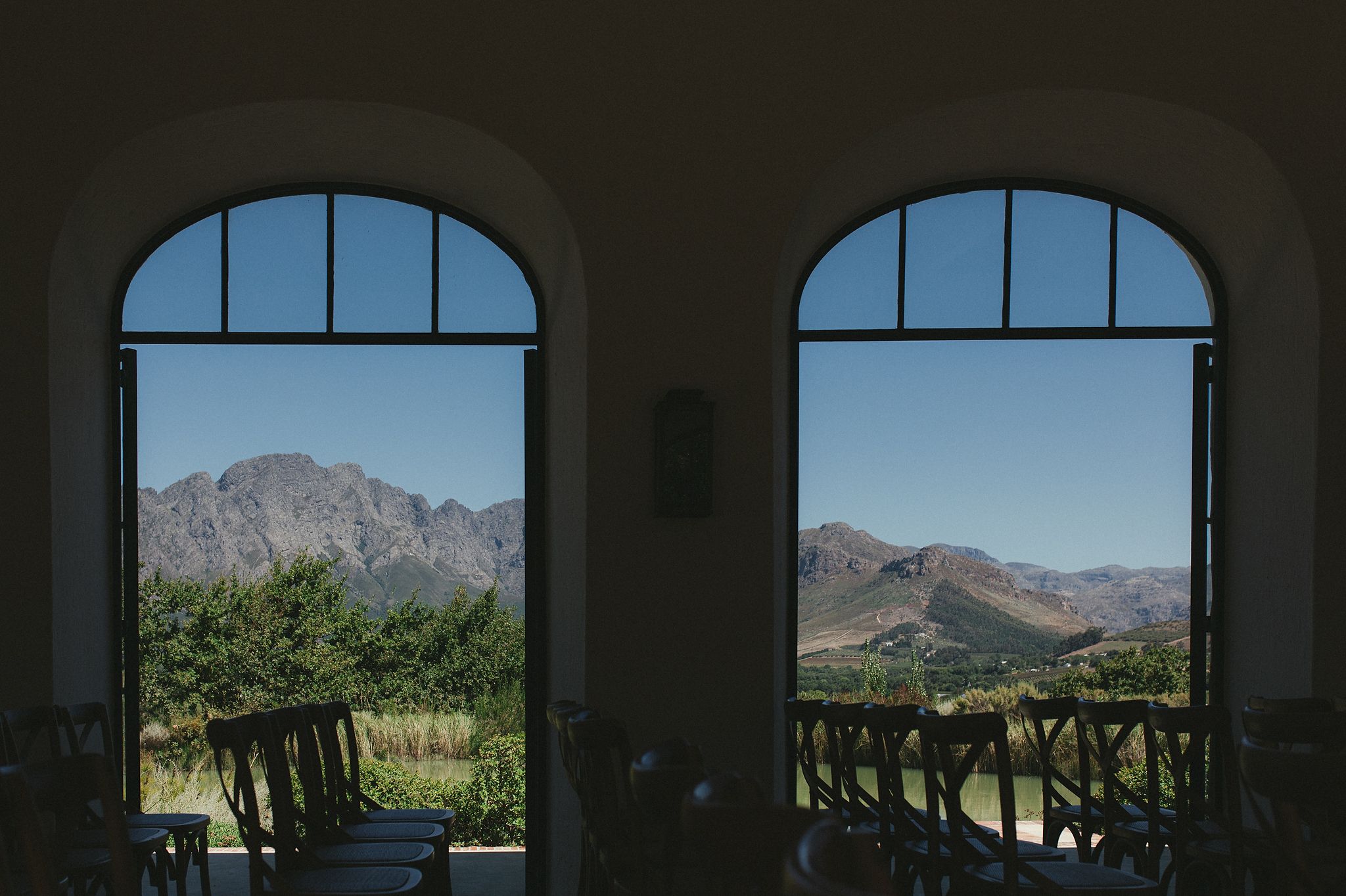 Wedding ceremony at La Cotte with mountain views, Cape Winelands