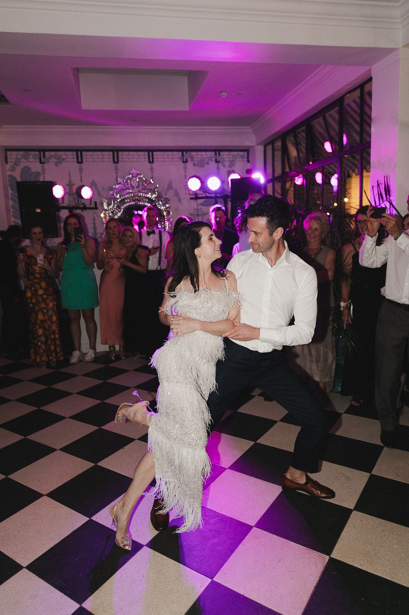 Bride and groom sharing their first dance at La Cotte wedding reception, Franschhoek