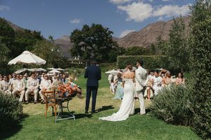 Wedding ceremony in the gardens at La Cotte, Cape Winelands