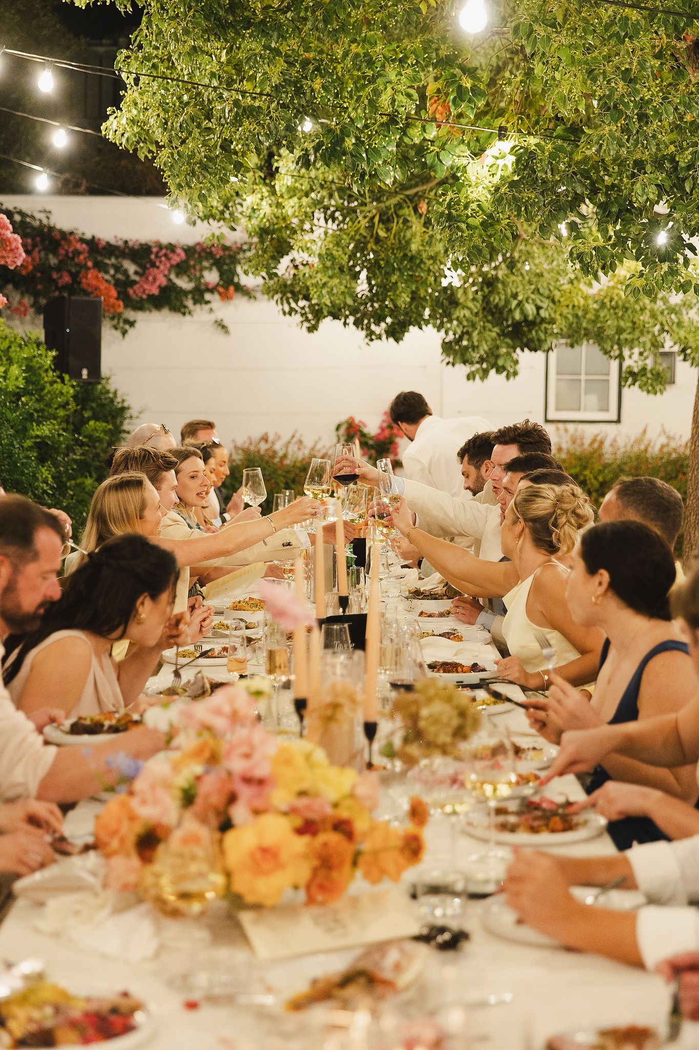 Al fresco wedding reception in the gardens at La Cotte Franschhoek