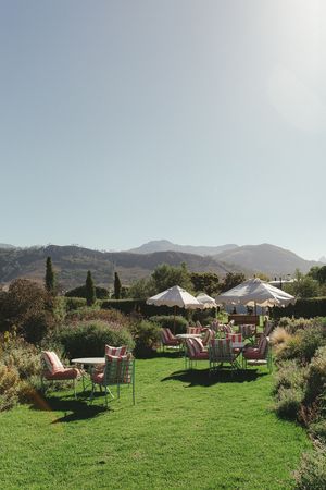 pre-drinks set-up in the gardens at La Cotte Franschhoek