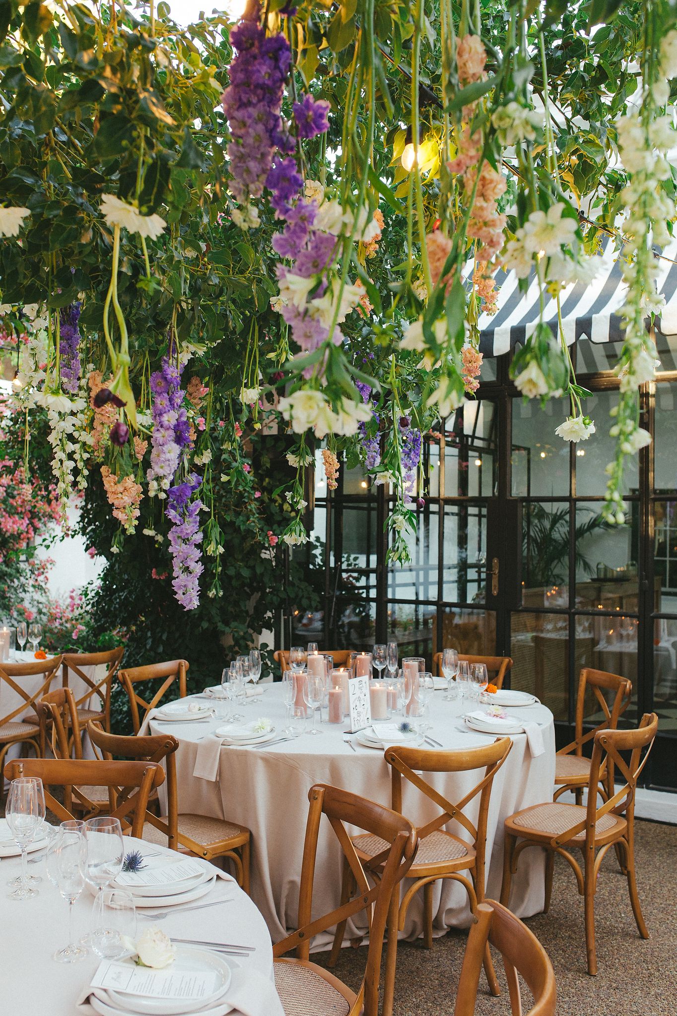 Al fresco wedding reception in the courtyard at La Cotte Franschhoek