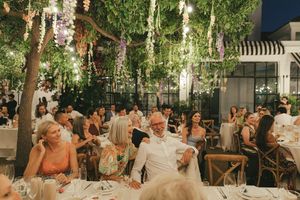 Al fresco wedding reception in the courtyard at La Cotte Franschhoek