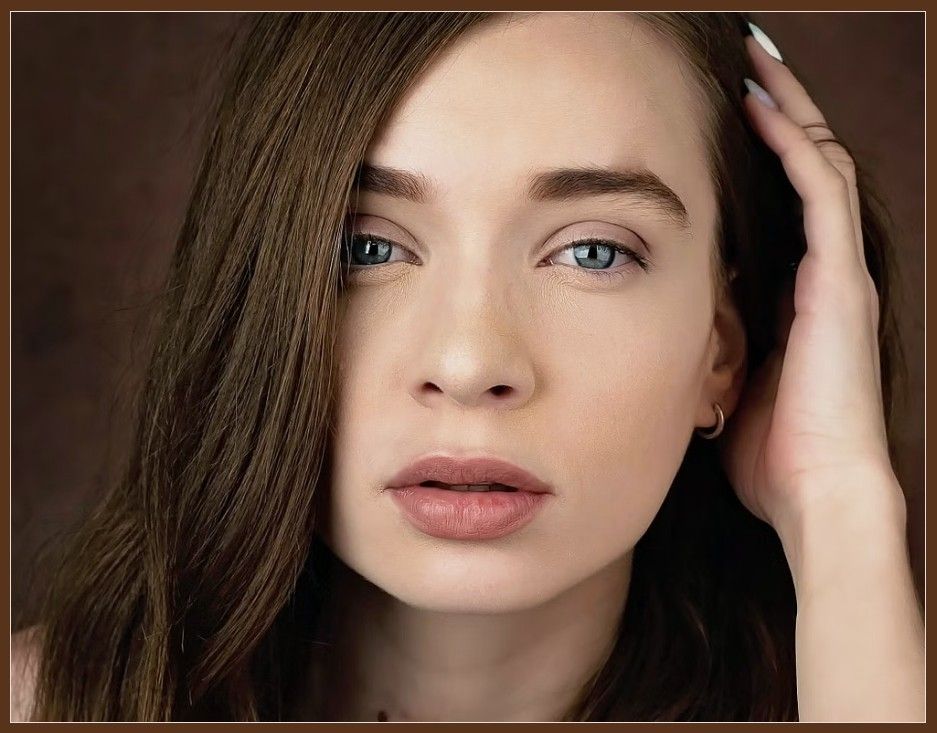 A series of close-up beauty shots showing dark hair, dramatic makeup and artistic portrait angles.