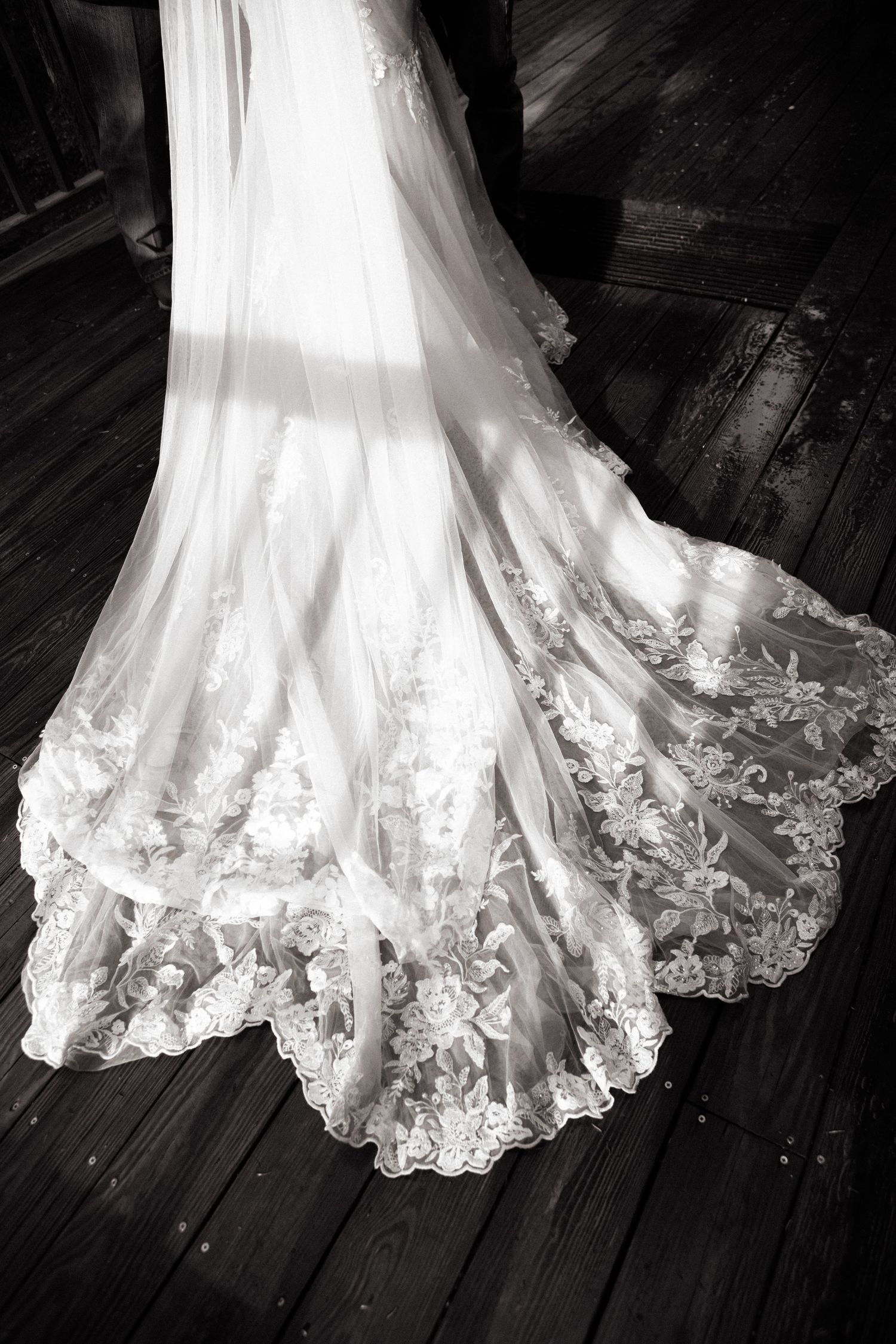 Black and white Wedding dress train photo